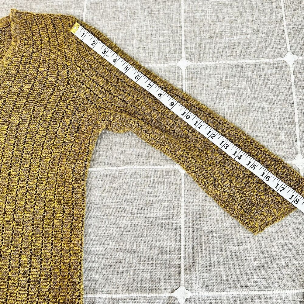 J. Jill Gilded Coin Mustard Yellow Open Knit Sweater Women’s M Petite - Picture 10 of 11
